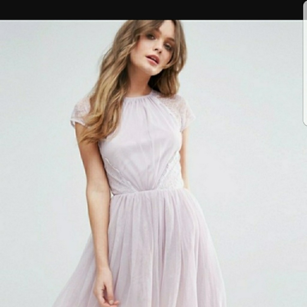 ASOS backless soft tulle pink dress.